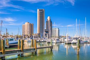 Corpus Christi, Texas skyline on the bay in the day