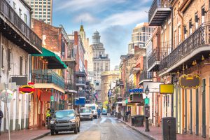 Bourbon Street, New Orleans, Louisiana, USA bars and restaurants in the day