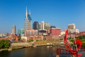 Nashville, Tennessee downtown skyline at Cumberland River