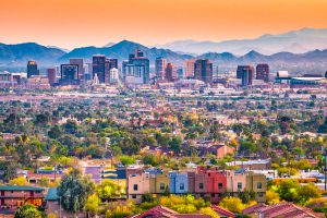 Phoenix, Arizona downtown cityscape at dusk